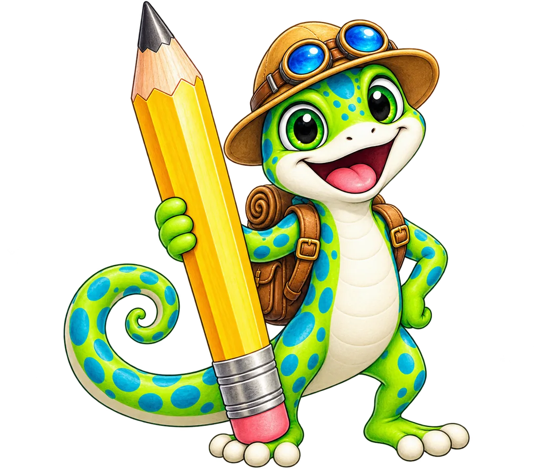 Zumi holding a giant yellow colouring pencil